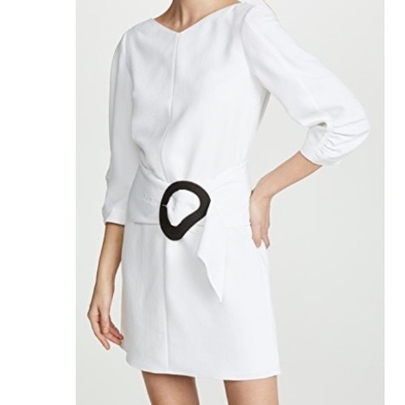Tibi- NWT White Mini Dress with Oversized Acrylic Belt buckle - Picture 4 of 14